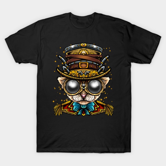 Steampunk Cat Art T-Shirt by BDAZ